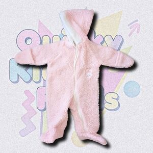 Vintage Cuddle Time Fluffy Sherpa Bunting Suit | Pink Bunny Emblem | Winter